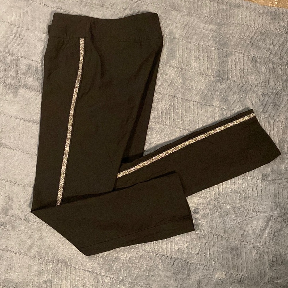 🍭 *Never worn* Black pants with shiny silver side stripes made in 🇨🇦